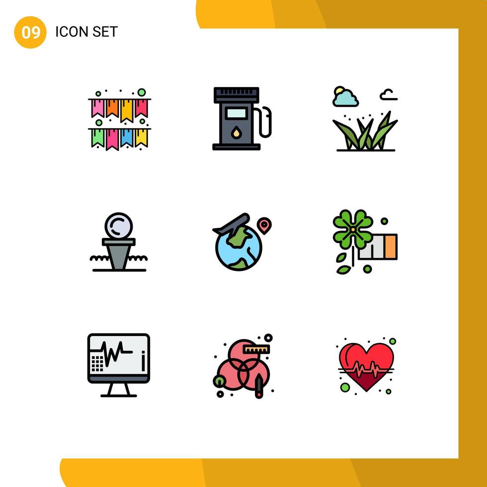 conjunto de 9 iconos de interfaz de usuario modernos signos de símbolos para ubicación stand pastos hit court elementos de diseño vectorial editables vector