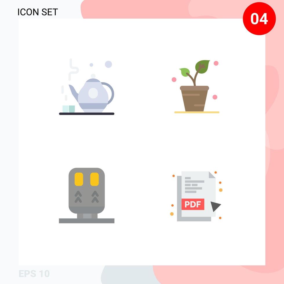 Pack of 4 Modern Flat Icons Signs and Symbols for Web Print Media such as tea train leaf nature pdf Editable Vector Design Elements
