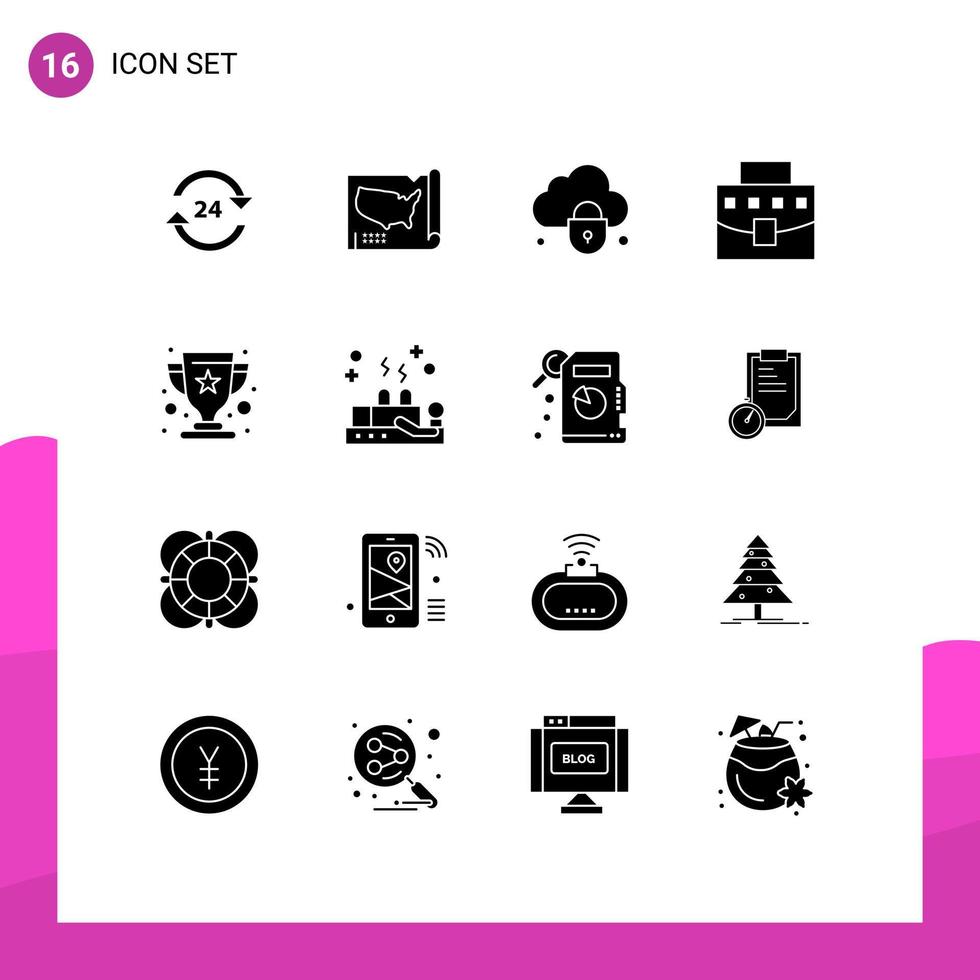 Set of 16 Modern UI Icons Symbols Signs for office bag united user lock Editable Vector Design Elements