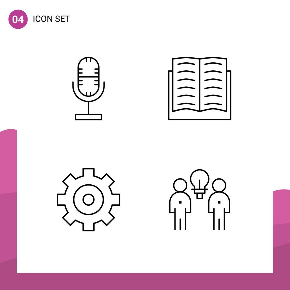 Modern Set of 4 Filledline Flat Colors and symbols such as audio gear microphone education brainstorm Editable Vector Design Elements