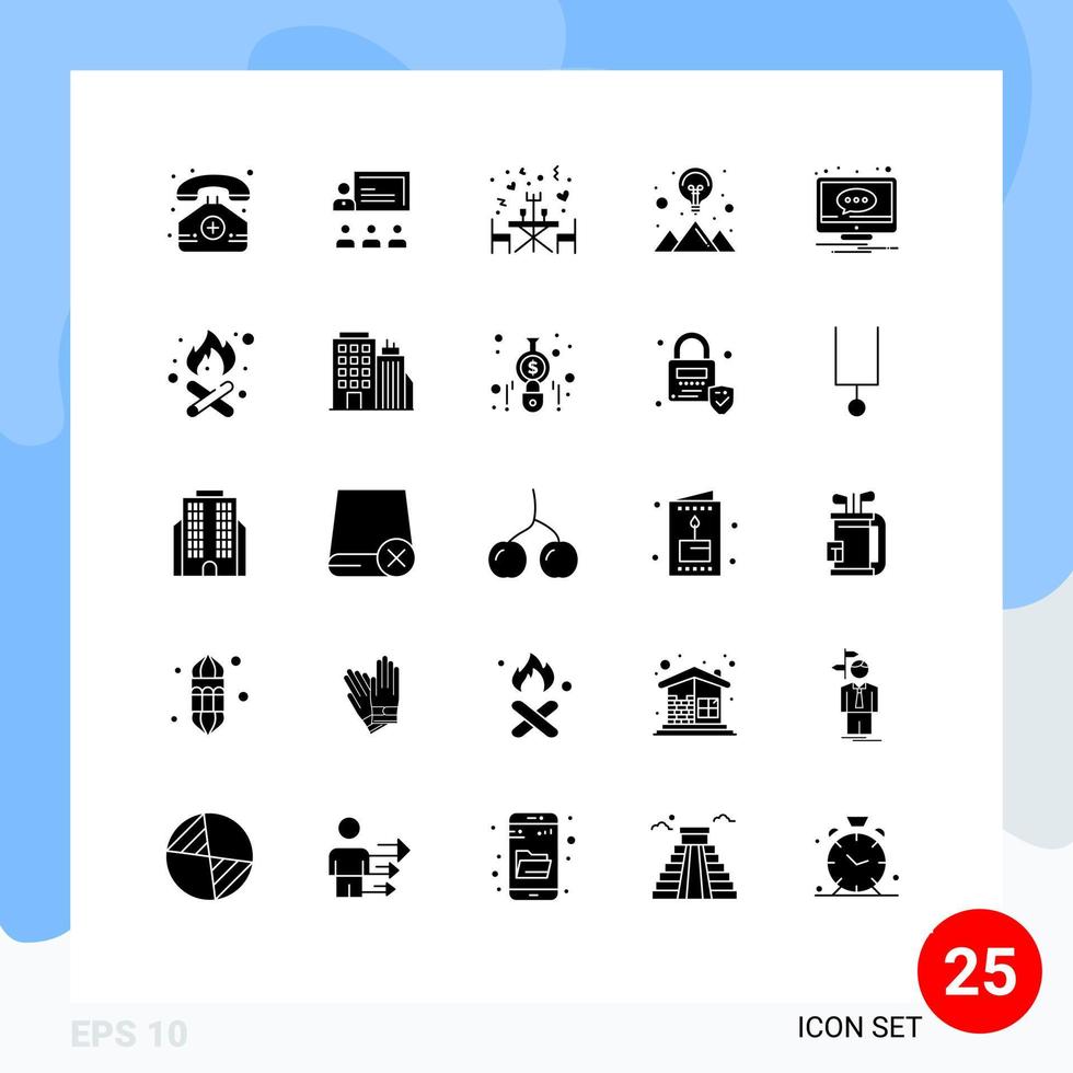 Universal Icon Symbols Group of 25 Modern Solid Glyphs of chat mountain management idea table Editable Vector Design Elements