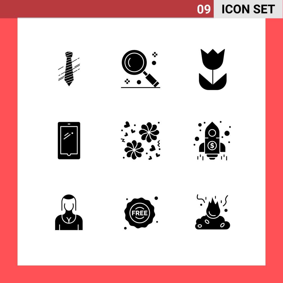 User Interface Pack of 9 Basic Solid Glyphs of android smart phone search phone macro Editable Vector Design Elements