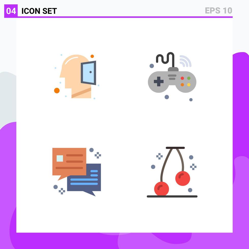 conjunto moderno de 4 iconos planos pictografía de cabeza chat pensando iot oficina elementos de diseño vectorial editables vector