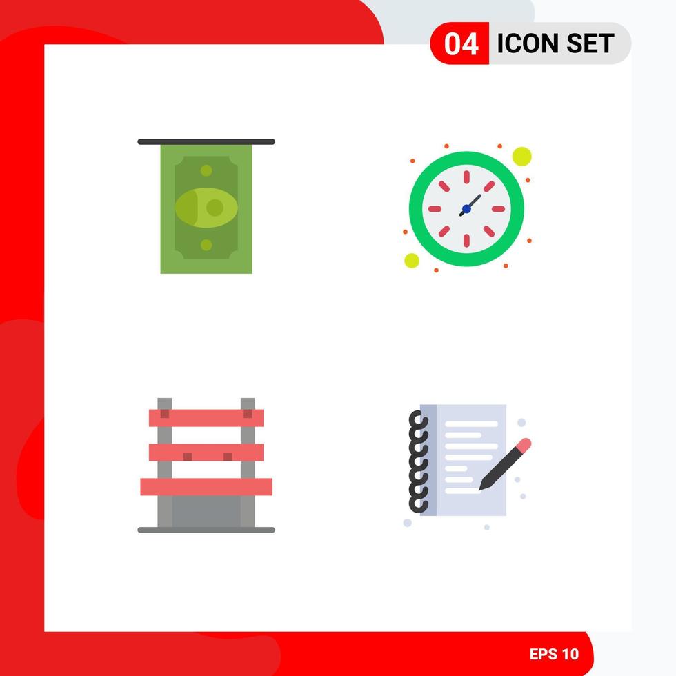 4 Universal Flat Icons Set for Web and Mobile Applications atm waiting clock chair hobby Editable Vector Design Elements