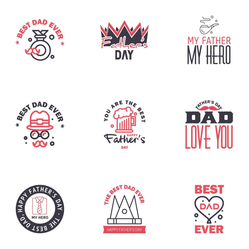 Happy Fathers Day vector hand lettering 9 Black and Pink Calligraphy illustration for greeting card festival poster etc Editable Vector Design Elements