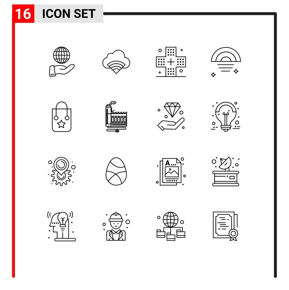 16 Thematic Vector Outlines and Editable Symbols of handbag sky disease rainy medicine Editable Vector Design Elements