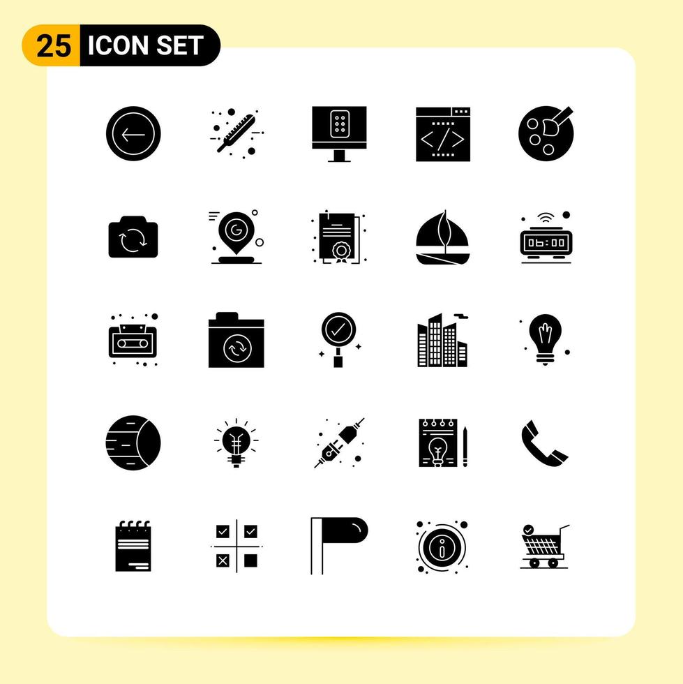25 Thematic Vector Solid Glyphs and Editable Symbols of paint drawing control seo interface Editable Vector Design Elements