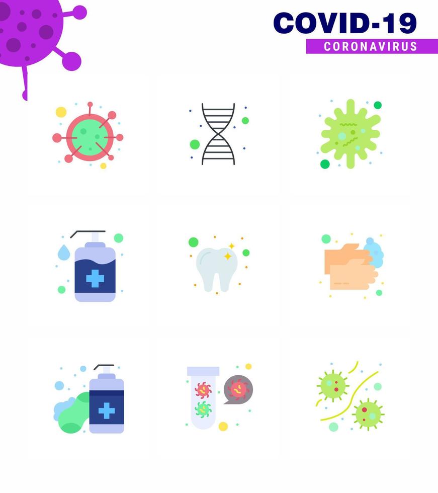 9 Flat Color coronavirus epidemic icon pack suck as care soap antigen handcare bottle viral coronavirus 2019nov disease Vector Design Elements