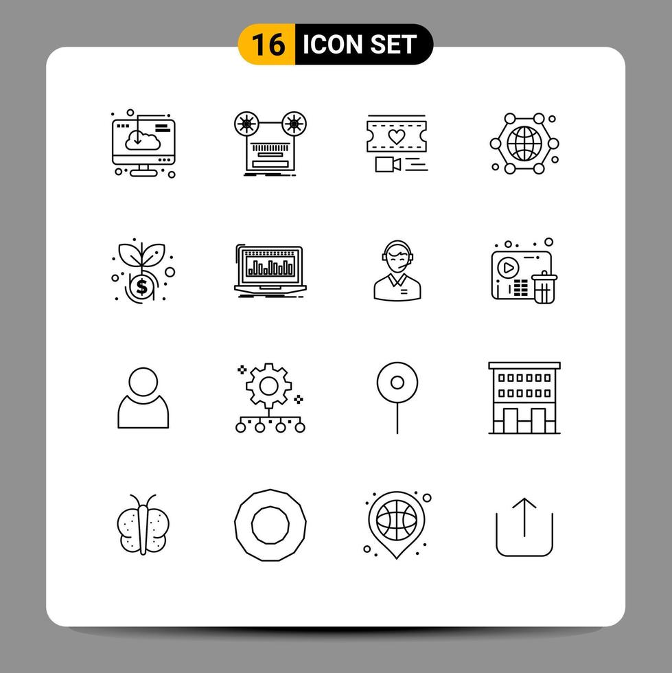 16 Outline concept for Websites Mobile and Apps internet connection tape communication love Editable Vector Design Elements