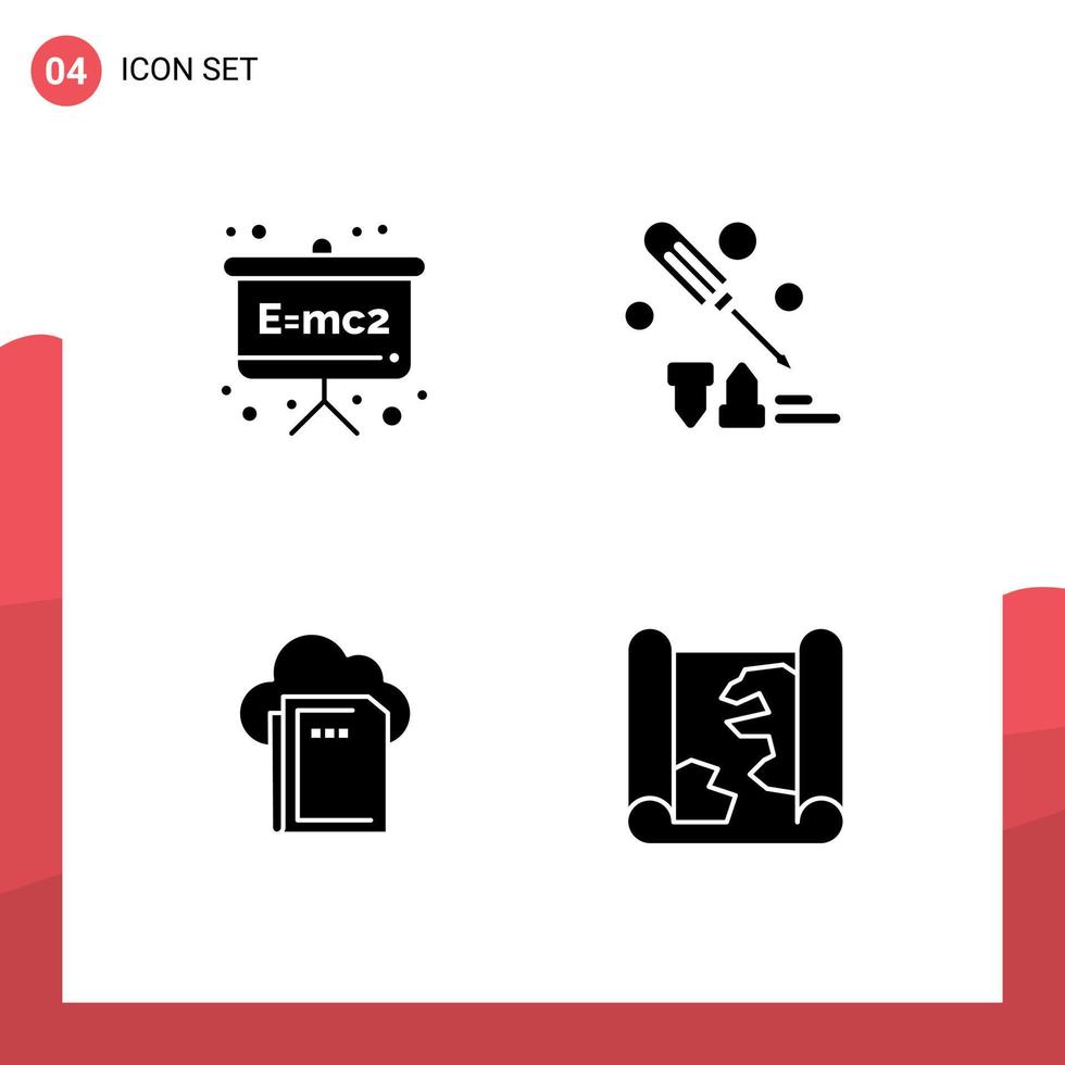 Pictogram Set of 4 Simple Solid Glyphs of board file physics formula equipment computing Editable Vector Design Elements