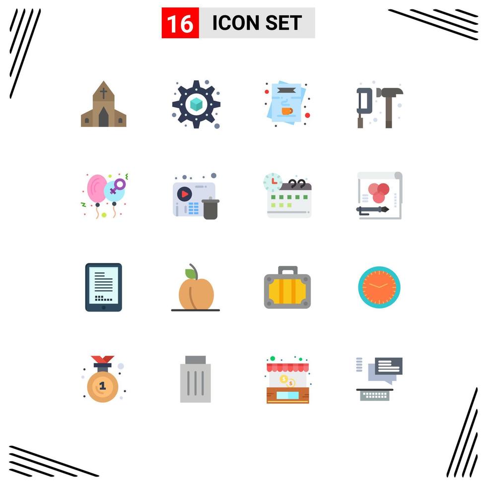 16 iconos creativos signos y símbolos modernos de construcción de engranajes de lista de martillo de día paquete editable de elementos creativos de diseño de vectores