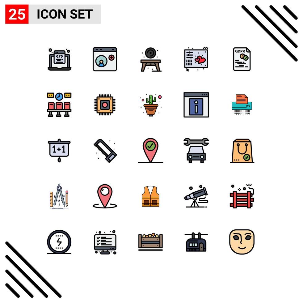 Set of 25 Modern UI Icons Symbols Signs for midi controller internet love table Editable Vector Design Elements