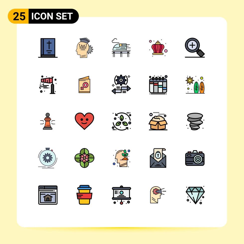 25 Thematic Vector Filled line Flat Colors and Editable Symbols of plus day technology king corona Editable Vector Design Elements