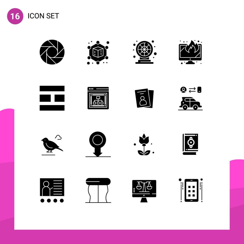 16 Universal Solid Glyphs Set for Web and Mobile Applications marketing image play editing data Editable Vector Design Elements