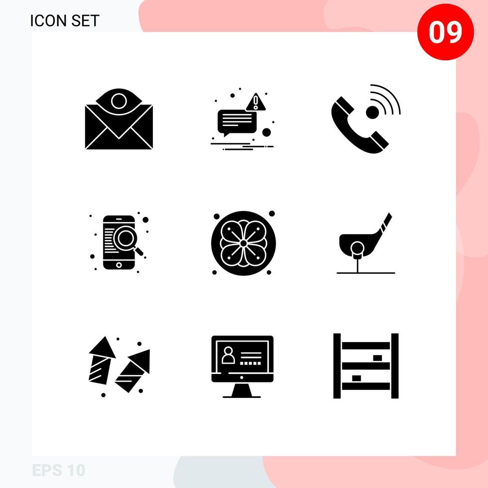 Pack of 9 creative Solid Glyphs of flower search call mobile outgoing Editable Vector Design Elements