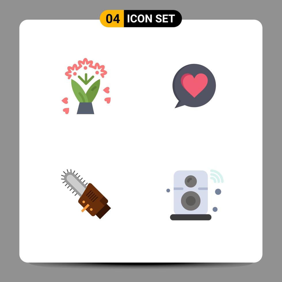 Set of 4 Commercial Flat Icons pack for bouquet cordless chat saw internet Editable Vector Design Elements