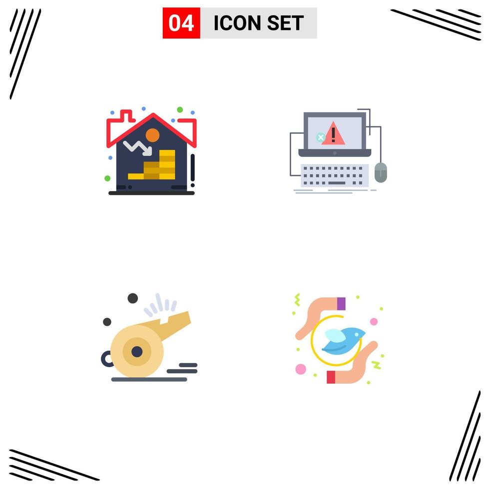 4 Universal Flat Icon Signs Symbols of estate whistle asset error referee Editable Vector Design Elements