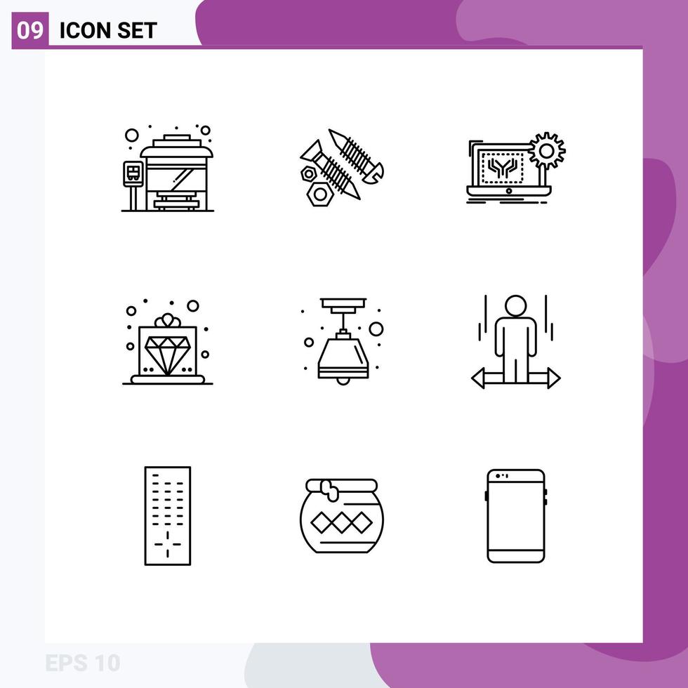 Set of 9 Vector Outlines on Grid for electric royal blueprint premium hardware Editable Vector Design Elements