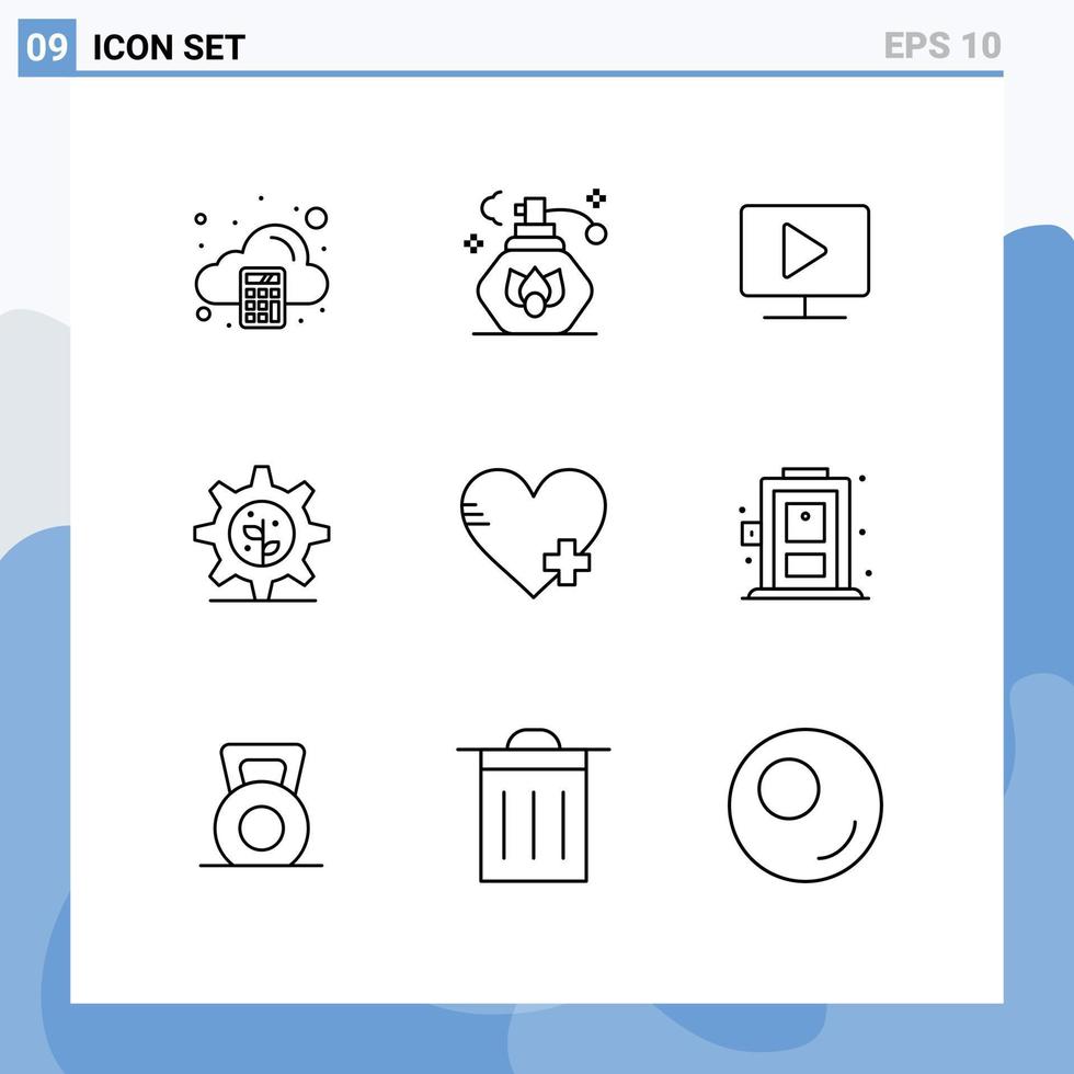 9 User Interface Outline Pack of modern Signs and Symbols of home favorite computer add gear Editable Vector Design Elements