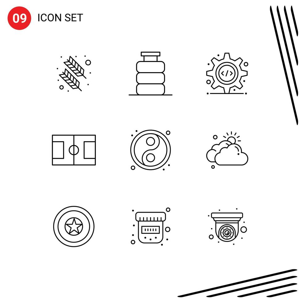 Set of 9 Vector Outlines on Grid for ball sport food football gear Editable Vector Design Elements
