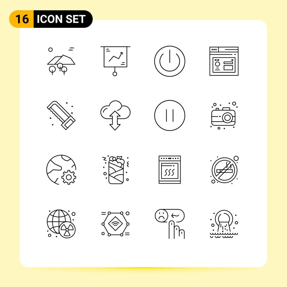 Group of 16 Outlines Signs and Symbols for page database presentation browser gadgets Editable Vector Design Elements