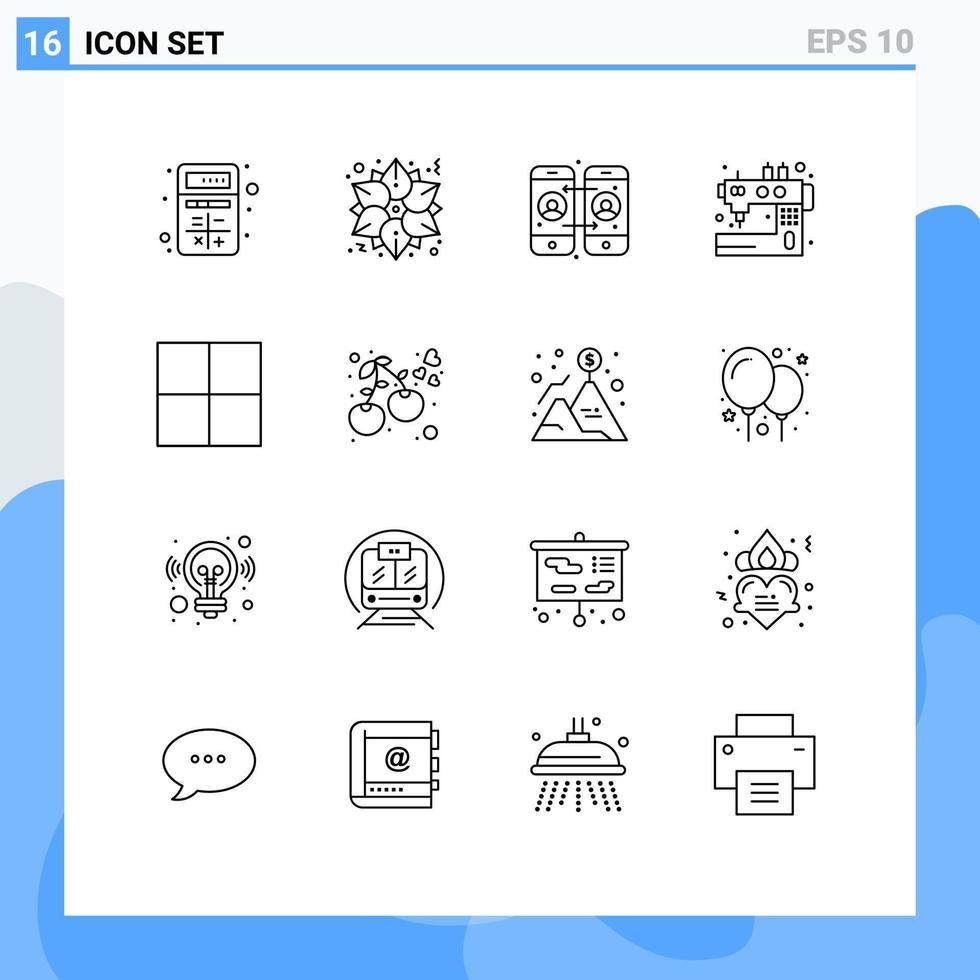 Outline Pack of 16 Universal Symbols of grid sewing winter sew handcraft Editable Vector Design Elements