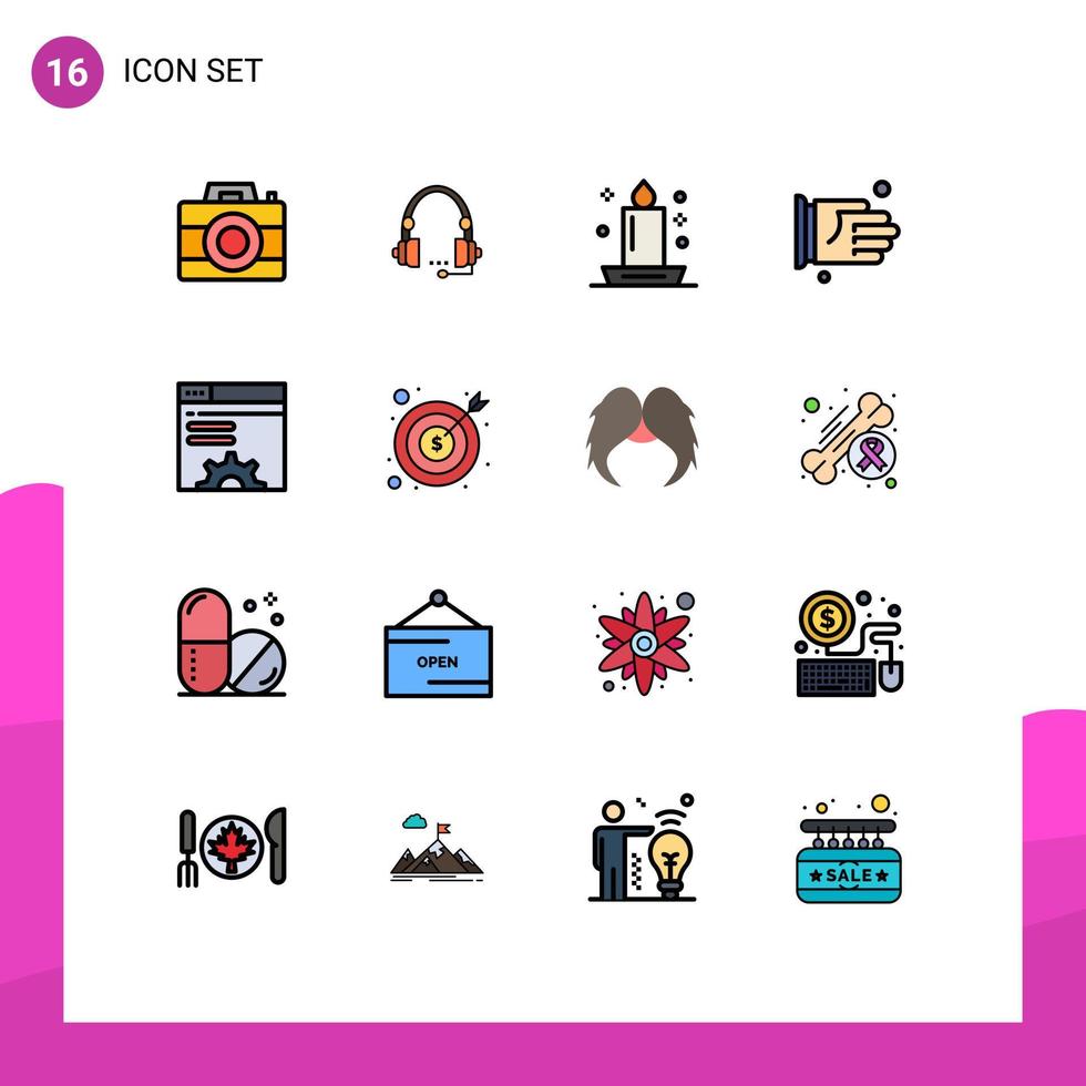 conjunto de 16 iconos de interfaz de usuario modernos símbolos signos para apretón de manos auriculares nocturnos luz de velas elementos de diseño de vectores creativos editables