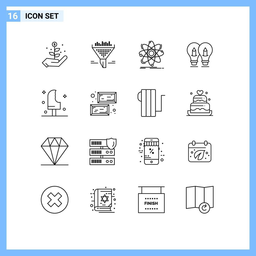16 Thematic Vector Outlines and Editable Symbols of dessert pencil science solution bulb Editable Vector Design Elements
