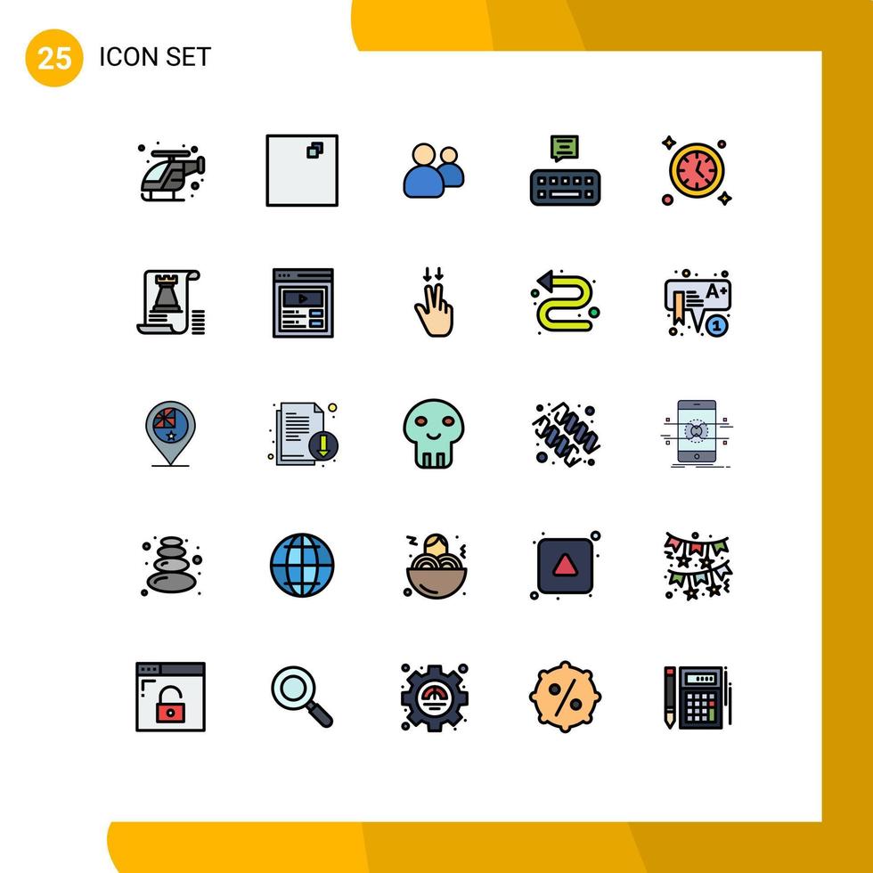 Modern Set of 25 Filled line Flat Colors and symbols such as castle time users clock mail Editable Vector Design Elements