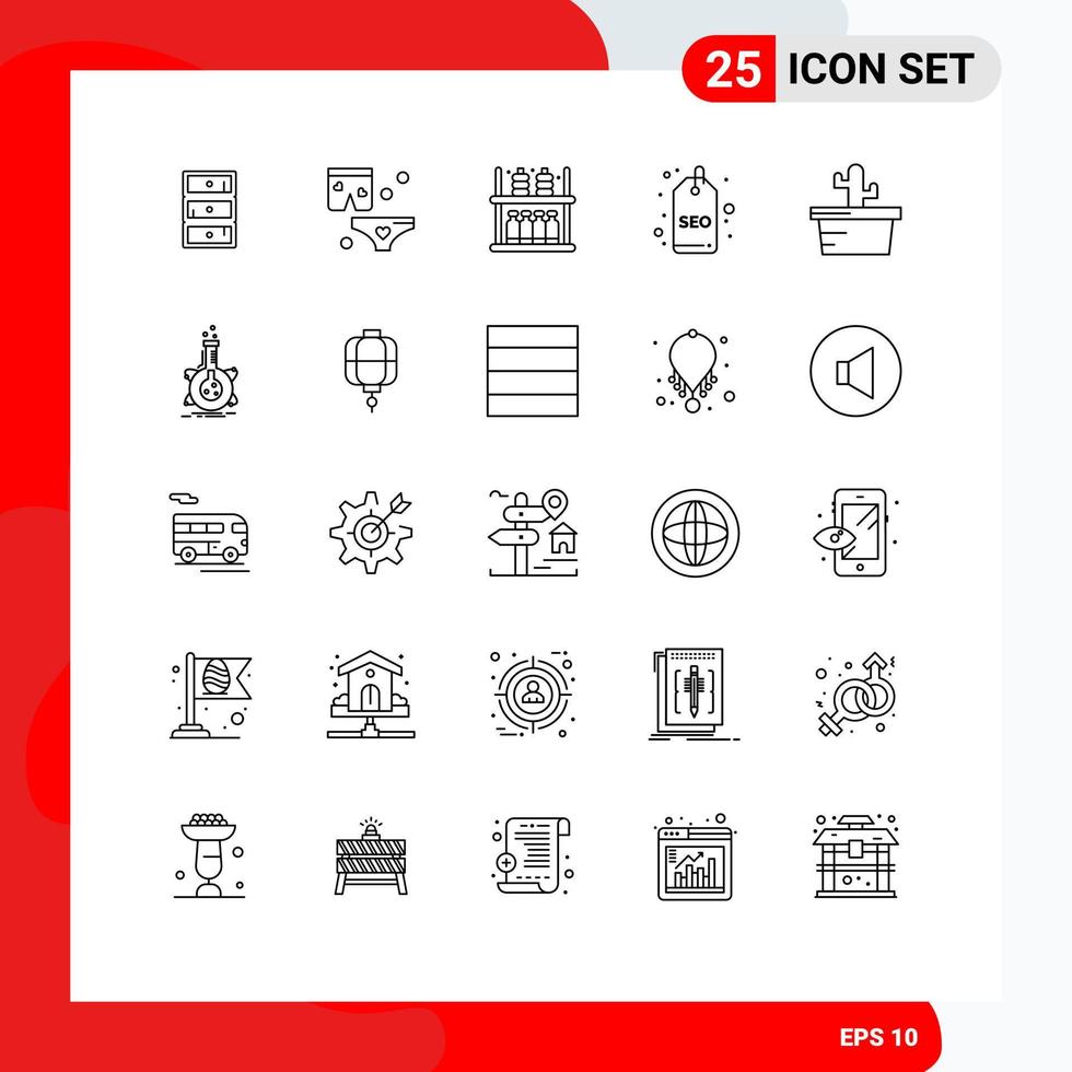 conjunto moderno de 25 líneas y símbolos, como elementos de diseño vectorial editables de la etiqueta seo de los muebles de la etiqueta de la naturaleza vector