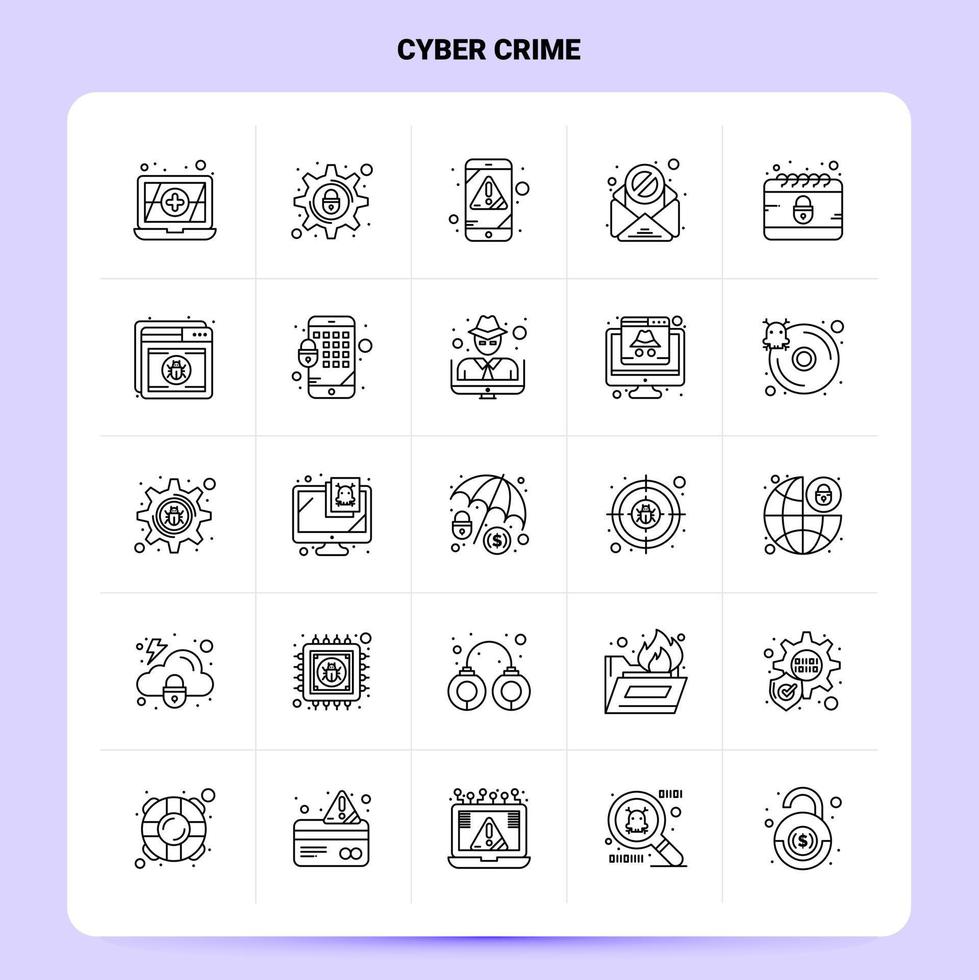 OutLine 25 Cyber Crime Icon set Vector Line Style Design Black Icons Set Linear pictogram pack Web and Mobile Business ideas design Vector Illustration