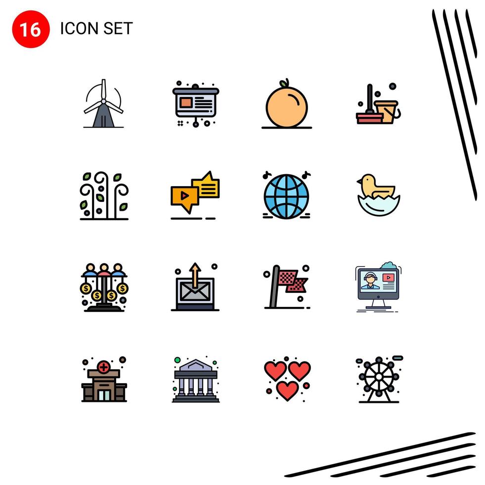 Pack of 16 creative Flat Color Filled Lines of thanksgiving blowing fruit sweep clean Editable Creative Vector Design Elements