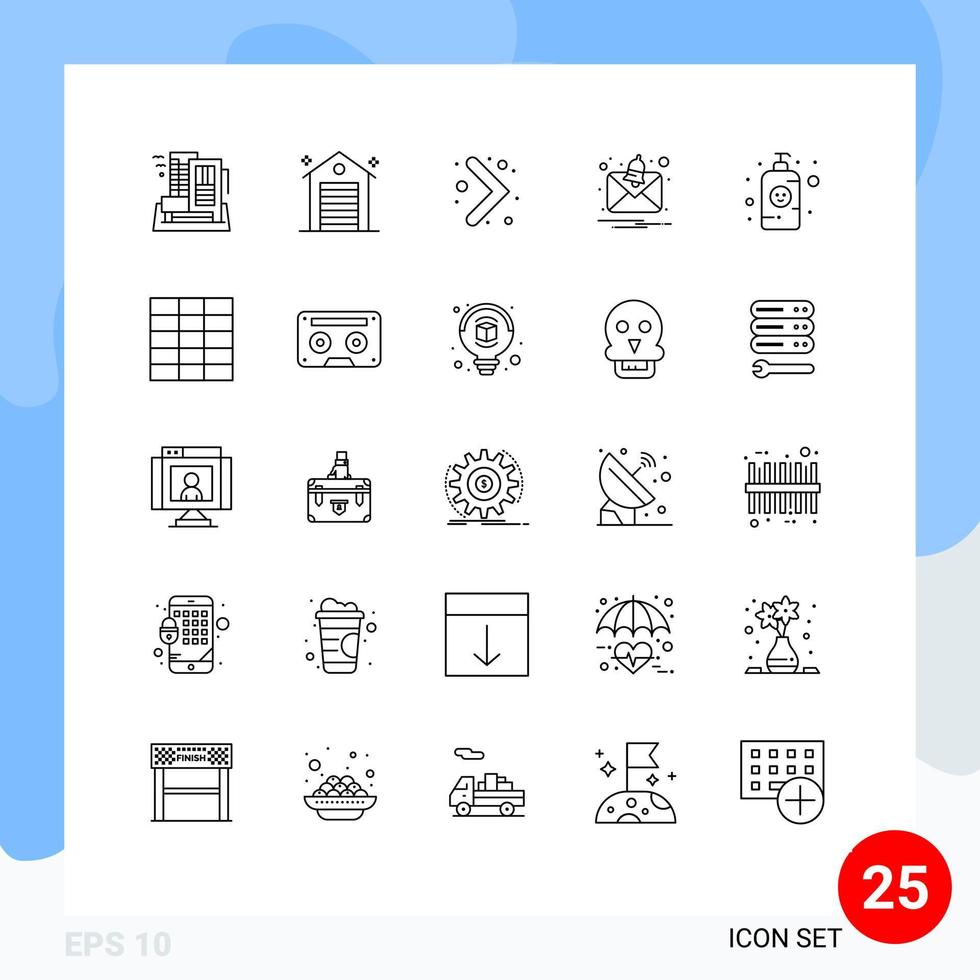 25 Universal Line Signs Symbols of lotion baby lotion real notification alert Editable Vector Design Elements