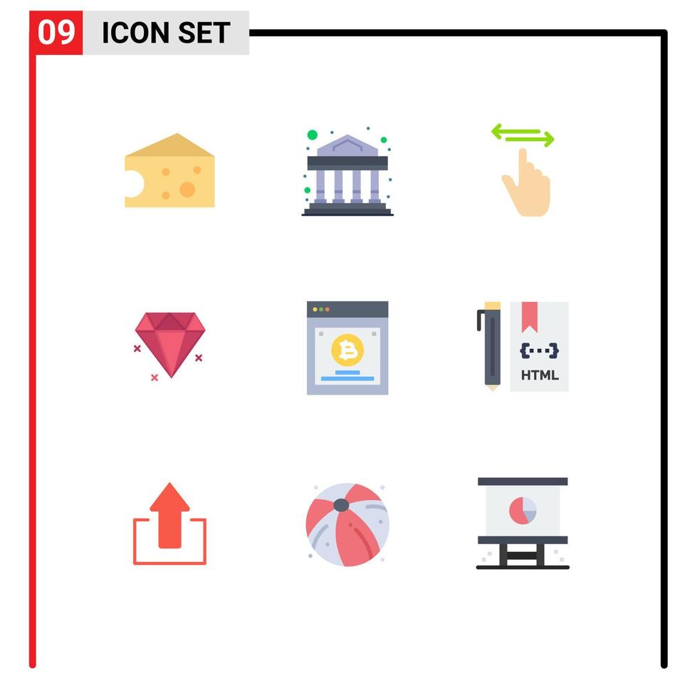 paquete de líneas vectoriales editables de 9 colores planos simples del método de código comparando a mano joyas elementos de diseño vectorial editables vector