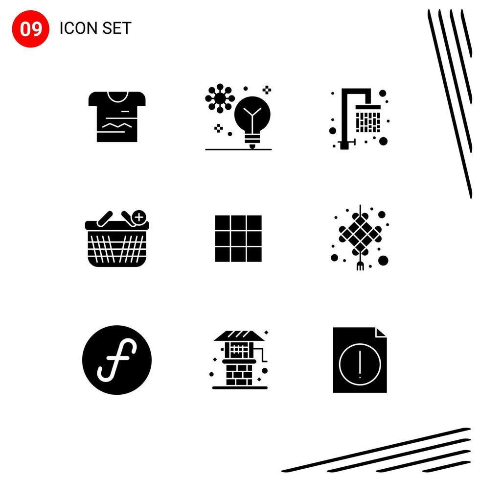 User Interface Pack of 9 Basic Solid Glyphs of feed shopping intelligence ecommerce fresh Editable Vector Design Elements