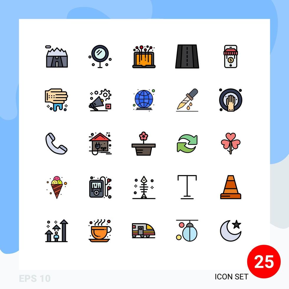 Universal Icon Symbols Group of 25 Modern Filled line Flat Colors of store ecommerce hardware way perspective Editable Vector Design Elements