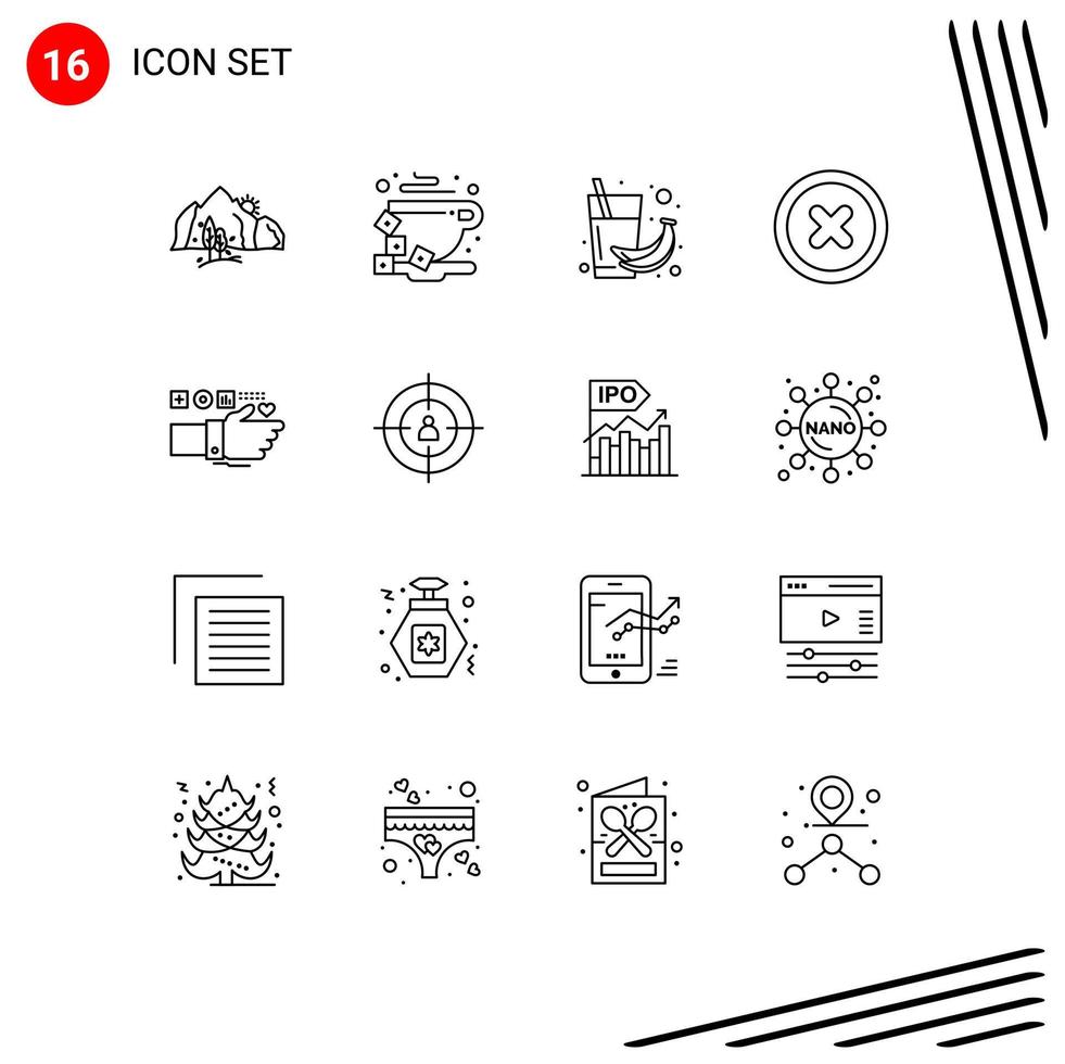 Pack of 16 Modern Outlines Signs and Symbols for Web Print Media such as monitoring canceled bean basic health Editable Vector Design Elements