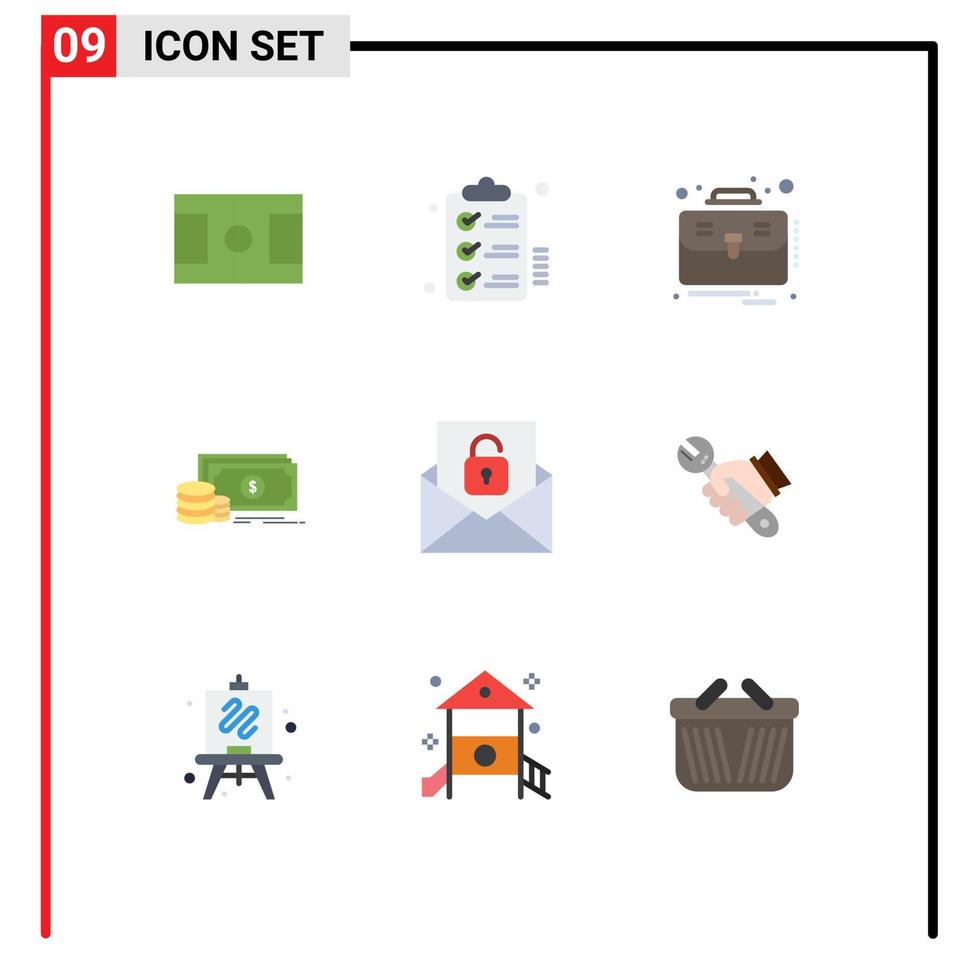 Set of 9 Vector Flat Colors on Grid for email money business payment finance Editable Vector Design Elements