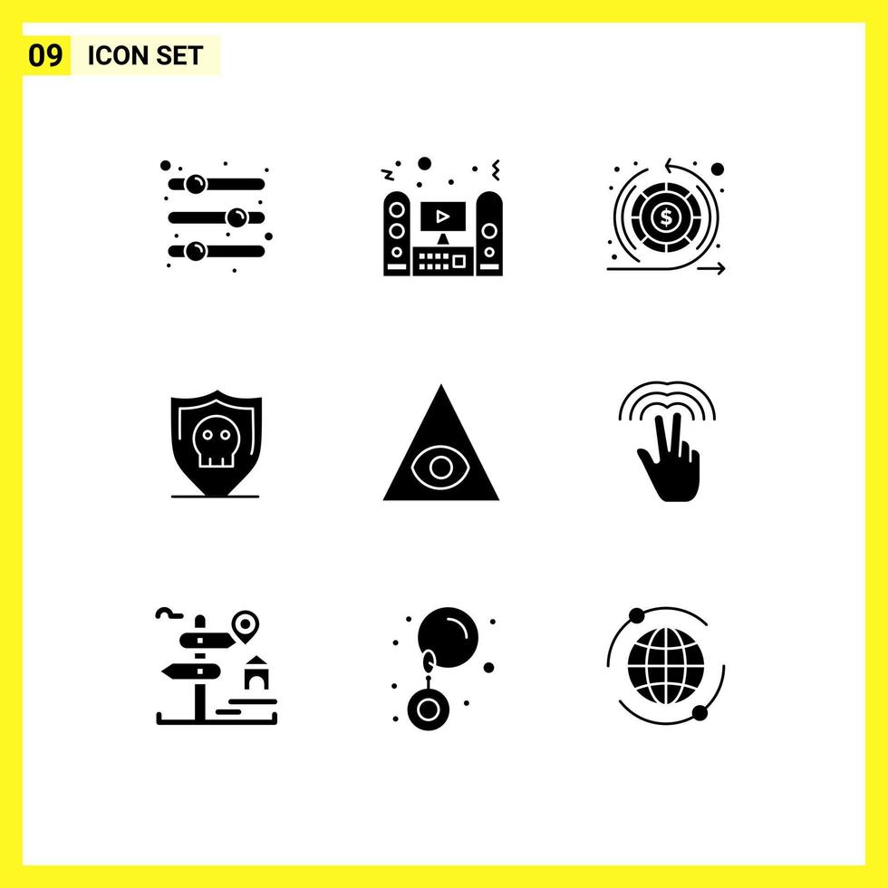 Modern Set of 9 Solid Glyphs and symbols such as plain security sound shield return Editable Vector Design Elements