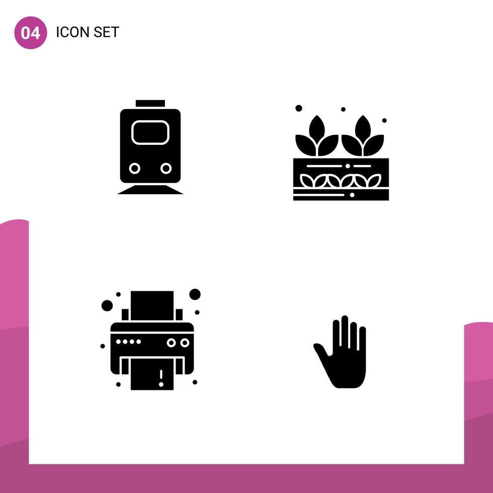 Modern Set of 4 Solid Glyphs and symbols such as rail device transportation grower printer Editable Vector Design Elements