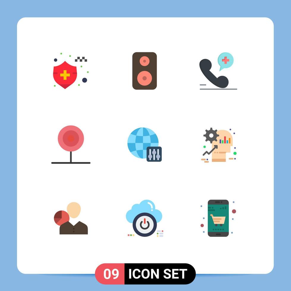 Universal Icon Symbols Group of 9 Modern Flat Colors of server settings world medical kitchen fast food Editable Vector Design Elements