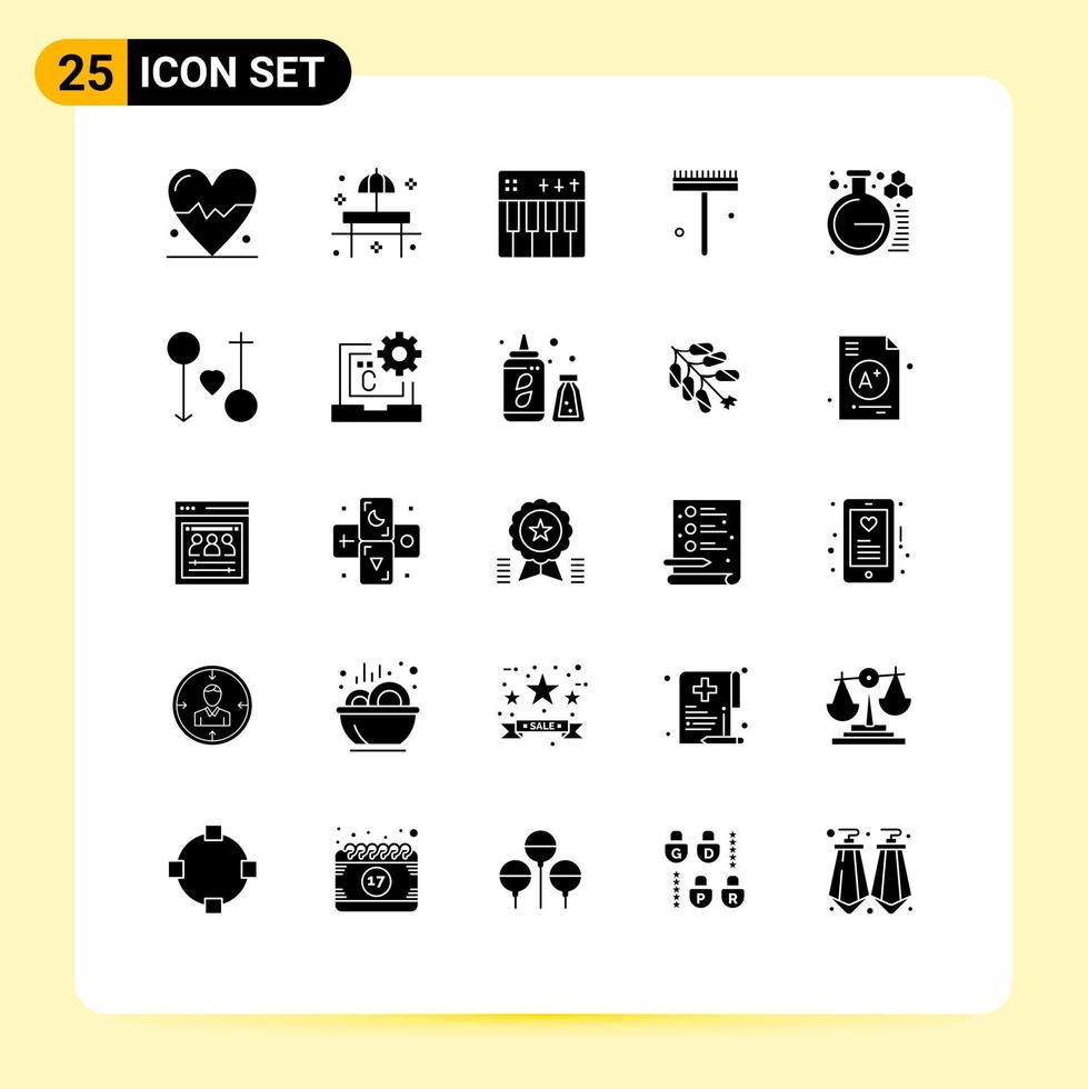 25 Creative Icons Modern Signs and Symbols of chemistry rake celebration gardener piano Editable Vector Design Elements