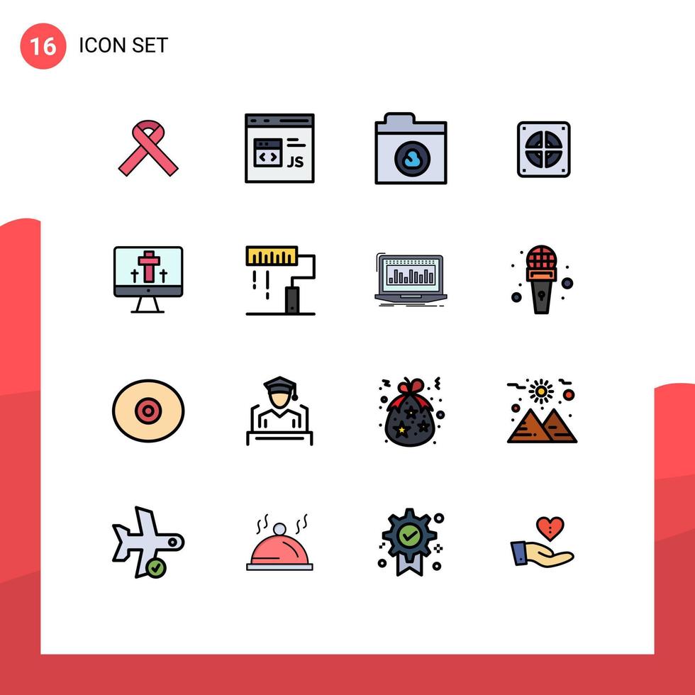 conjunto moderno de 16 líneas y símbolos rellenos de color plano, como fontanería de pantalla js fontanero extractor elementos de diseño de vectores creativos editables
