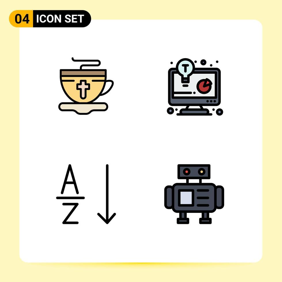 Set of 4 Commercial Filledline Flat Colors pack for tea order hot business report robot Editable Vector Design Elements