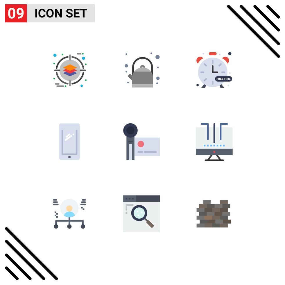User Interface Pack of 9 Basic Flat Colors of digital camera iphone hobbies android smart phone Editable Vector Design Elements