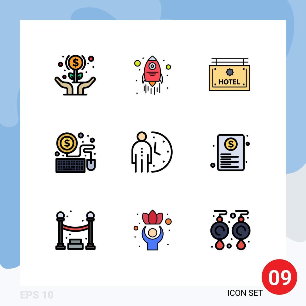 Universal Icon Symbols Group of 9 Modern Filledline Flat Colors of management clock hotel economy mouse Editable Vector Design Elements