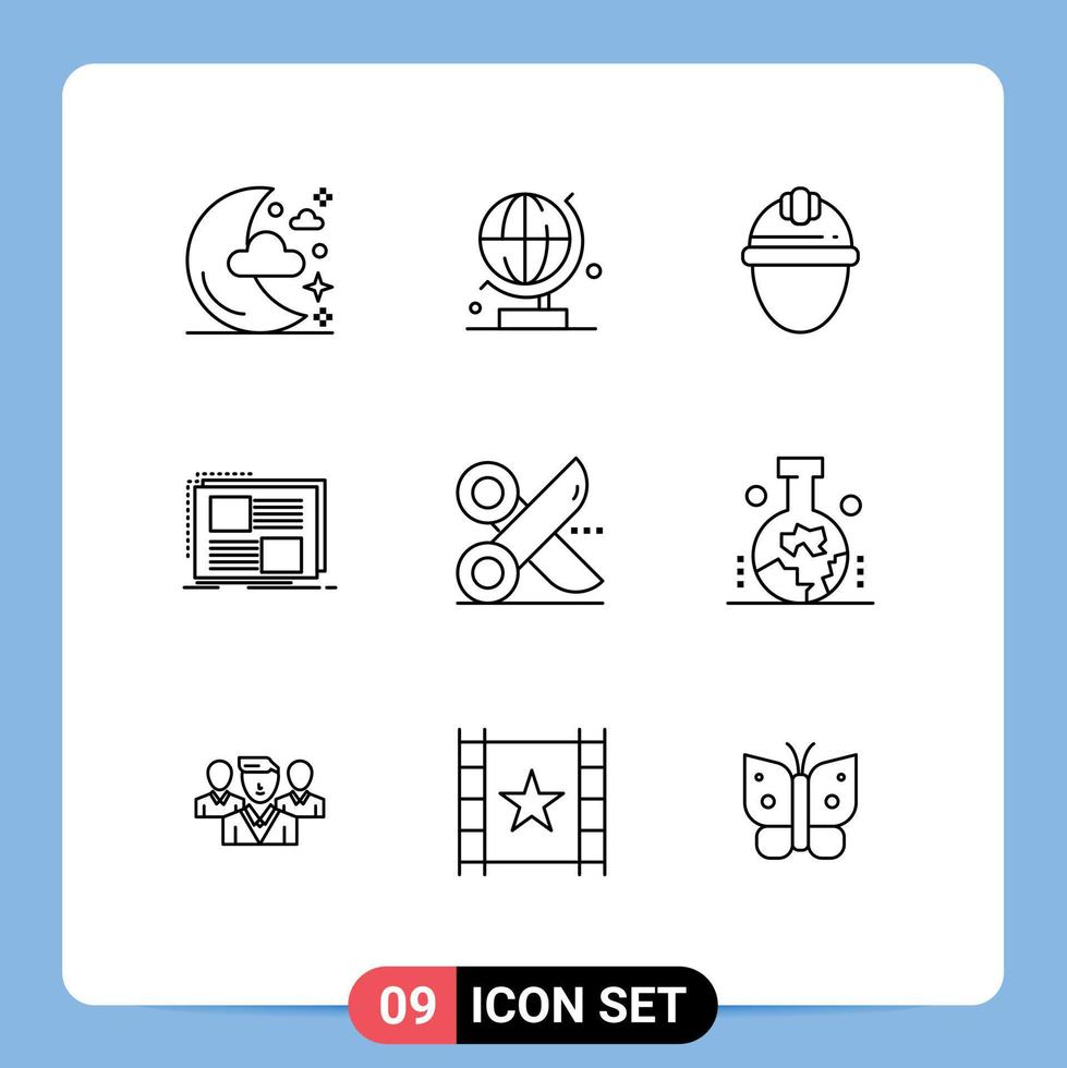 Stock Vector Icon Pack of 9 Line Signs and Symbols for cut page day frame content Editable Vector Design Elements