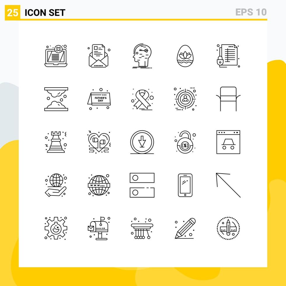 25 Universal Lines Set for Web and Mobile Applications holiday easter egg profile mind hacking Editable Vector Design Elements