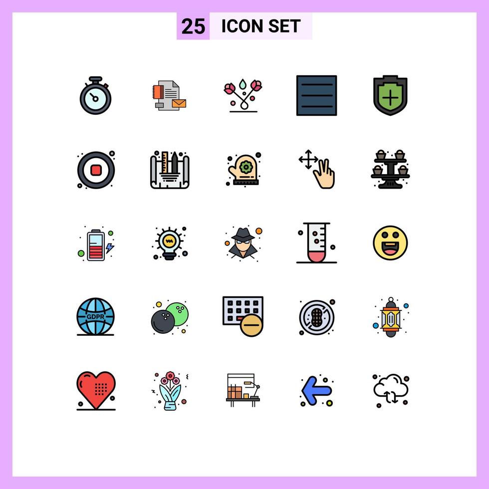 Universal Icon Symbols Group of 25 Modern Filled line Flat Colors of security add identity menu tulip Editable Vector Design Elements