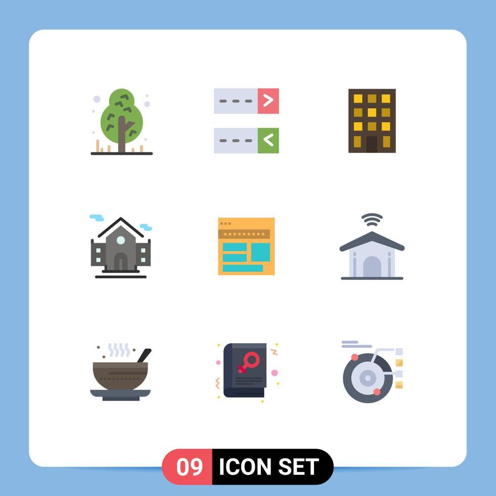 Set of 9 Commercial Flat Colors pack for page business buildings browser school Editable Vector Design Elements